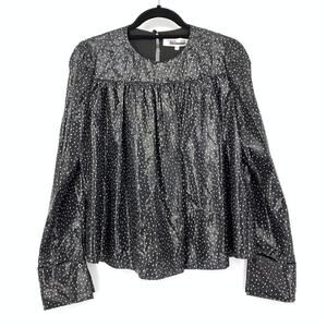 Diane Von Furstenberg Women's Size 2 Polka Dot Silk Blouse Long Sleeves Black
